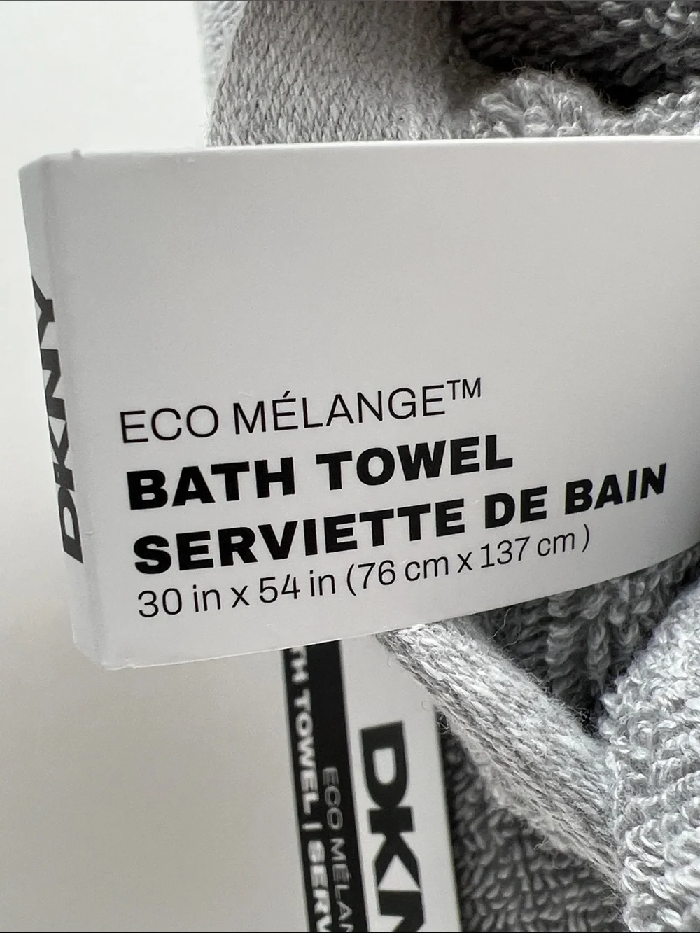 DKNY Bath Towel Set Eco Melange Light Gray White Soft Cotton Set of 2 NEW